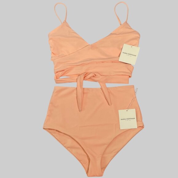 Mara Hoffman Orange Bikini Set with Wrap Style and High-Waisted Design - Picture 2 of 16